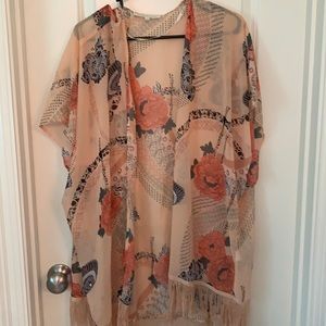 Daniel Rainn xs/s Bathing suit cover-up- floral print, fringed